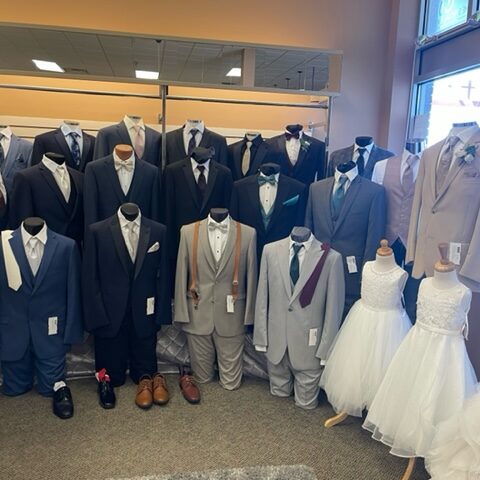 wedding tuxedo rentals in showroom